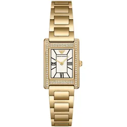 Quarzuhr EMPORIO ARMANI, gelbgoldfarebn, Armbanduhren, Damen, Armbanduhr, Damenuhr, Edelstahlarmband, analog, Glassteine