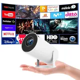 Mini Beamer 4K - Smart Projector Unterstützt Android 11, Mini Projektor 5G WiFi 6 BT 5.0, Auto Trapezkorrektur, 130-Zoll-Display für Phone/PC/Xbox, Tragbarer Heimkino Film Projektor 180° Drehbarer