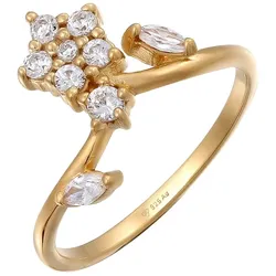 Elli Zirkonia Blume Glamour 925 Silber Vergoldet Ringe   Damen