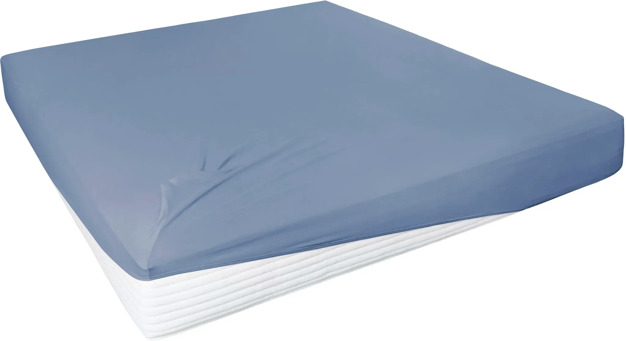 Spannbettlaken PRIMERA "Elasthan-Feinjersey", blau (rauchblau), 1 Stk., Jersey-Elasthan, 90-100x200-220 28, Jersey-Elasthan, Obermaterial: 95% Baumwolle, 5% Elasthan, Bettlaken, Spannbettlaken, PREMIUM, aus 95% gekämmter Baumwolle und 5% Elasthan, bis 28 cm Höhe