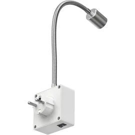 ledscom.de Steckdosenlampe LESCH Leselampe, chrom/weiß inkl. GU10 LED Lampe 7W, 630lm, weiß