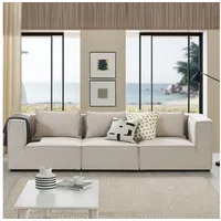 Juskys modulares Sofa Domas M - Couch Wohnzimmer - 3 Sitzer mit Lehnen & Kissen - Stoff Beige