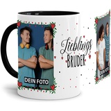 Tasse - Lieblings-Bruder - zum selbst Gestalten mit zwei Fotos - Fototasse für den Bruder - Keramik, Innen & Henkel Schwarz, 300 ml