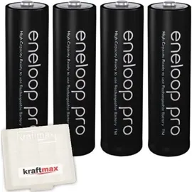 Panasonic 4er Pack Eneloop XX Pro Mignon AA Akkus 2550 mAh (min. mAh) - inkl. hochwertiger Kraftmax Akkubox