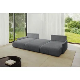 altdecor Ecksofa Cord U-Form mit Schlaffunktion und Bettkasten 3-Sitzer Dunkelgrau