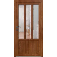 Holz Nebeneingangstür nach Maß "NICOLE-R" 3 Sprossenfelder Teakoptik-Lasur beidseitig außen öffnend DIN rechts