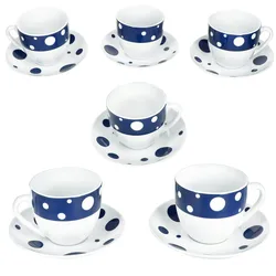 Pula blau Kaffeetassen mit Untertassen für 6 Personen Porzellan Punkte Tee