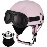 Deutsche Leder Motorrad Halbhelme mit ECE, Vintage Helme mit Schutzbrille, Jethelm Retro, Chopper Helm, Scooter-Helm, Fahrradhelm, mit Sonnenblende und Herausnehmbares Innenfutter