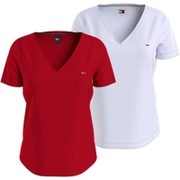 Tommy Jeans V-Shirt »TJW 2PACK SLIM SOFT V NECK TEE«, (Packung, 2 tlg 2er-Pack), in Basic Optik mit Markenlabel Gr. XS (34), White/Red, , 83729625-XS