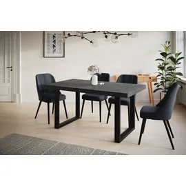 alpi meble Industrieller Esszimmertisch LOFT-U, ausziehbarer Tisch, Größe: 140-240X80X77 cm, Wohnzimmertisch Farbe: Dunkelgrau, mit Metallbeinen in Farbe Sc... - Dunkelgrau/Schwarz