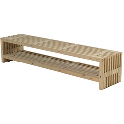 Design Gartenbank Plus mit Regalfach – Sitzbank aus Kiefer/Fichte, Treibholz – Holzbank im skandinavischen Stil – Gartensitzbank für Garten und Balkon