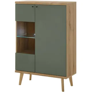 furn.design Highboard Juna in Salbei und Evoke Eiche Vitrine skandinavisch 90 x 134 cm
