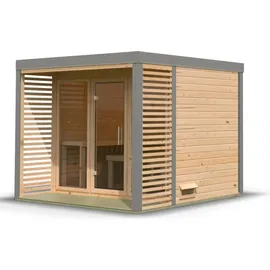 Karibu 38 mm Saunahaus Ares 3 Naturbelassen/Graualuminium ohne Ofen