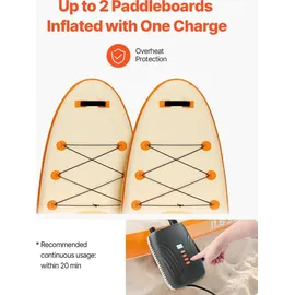 Vevor Paddleboard Pumpe (20 PSI) wiederaufladbarer Akku, zweistufige elektrische SUP-Luftpumpe mit automatischer Abschaltung & 12 V DC Autoanschuluss, Aufblasen & Entleeren