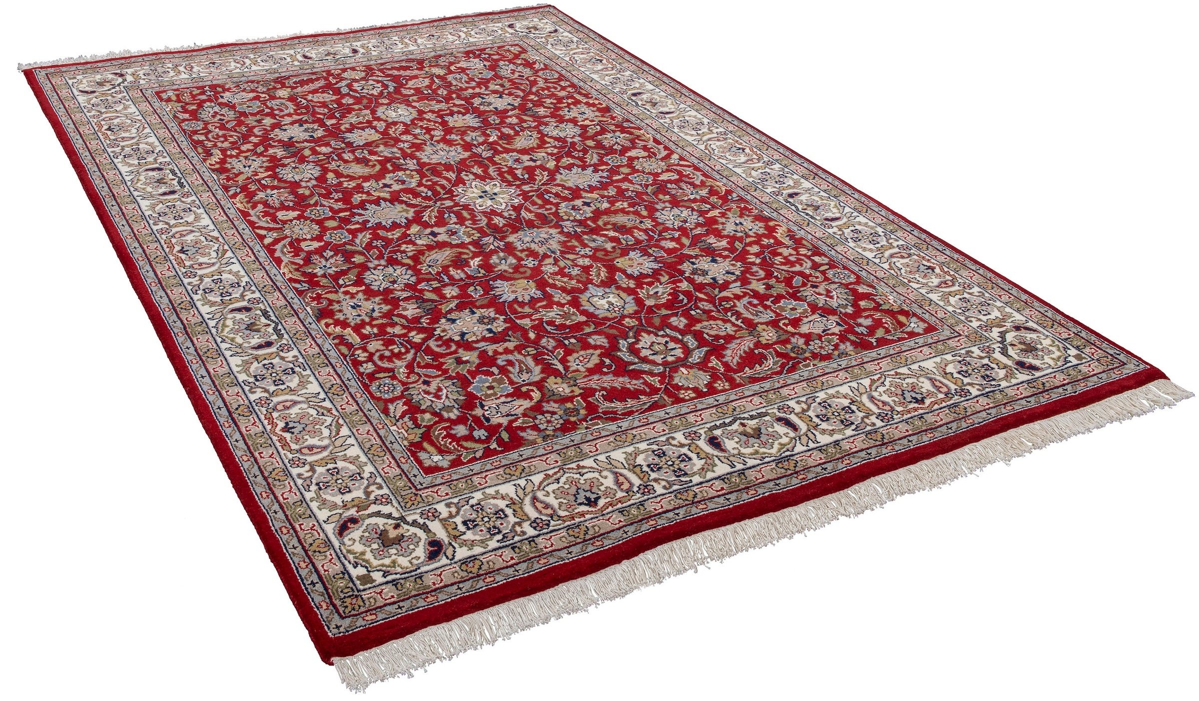 Orientteppich »Benares Isfahan«, rechteckig, reine Wolle, handgeknüpft, mit Fransen, 25622939-8 rot 12 mm