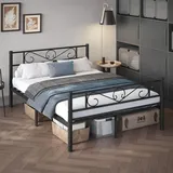 VASAGLE Bettgestell 140 x 200 cm, mit Kopfteil, Metallbett, Bettrahmen - Schwarz