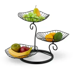 Relaxdays Obst Etagere, 3 stöckig, Metall, HBT: 34x49x31,5 cm, Lotusblatt-Design, Früchtekorb für Obst & Gebäck, schwarz