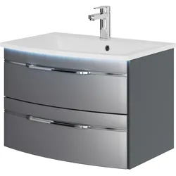 Waschtisch SAPHIR "Serie 7045 Mineralmarmor-Waschtisch und Unterschrank, 71,5 cm breit", grau (stahlgrau, ch, stahlgrau metallic), B:71,5cm H:50,2cm T:49,8cm, Waschtische, Waschplatz mit 2 Schubladen, Badmöbel Set mit Waschtisch