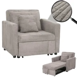 Schlafsessel MCW-L90, Klappsessel Gästebett Relaxsessel, Liegefläche 200x100cm Stoff/Textil Cord ~ hellgrau