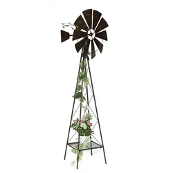 DanDiBo Windrad Metall 170 cm kugelgelagert Braun Windspiel Gartenstecker 96019 Windmühle Wetterfest Gartendeko Garten Bodenstecker
