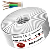 MAS Premium Feuchtraumkabel Stromkabel Mantelleitung Deutscher Marken-Elektrokabel Ring zur Verlegung über, auf, in und unter Putz, in trockenen, feuchten und nassen Räumen (NYM-J 5x1,5 mm2, 150m)