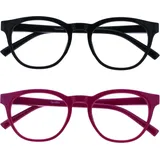 OPULIZE BLU Blaulichtfilter Lesebrille für Damen Herren, Blendfreie UV400-Schutz Federscharnier Anti-Müdigkeit, Runder Rahmen, Computerbrillen Gaming, 2er-Pack Schwarz Rosa +1,00