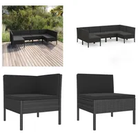 vidaXL 6 tlg. Garten Lounge Set mit Auflagen Poly Rattan Schwarz - Garten-Sofagarnitur - Garten-Sofagarnituren - Gartensofa-Set - Gartensofa-Sets - Schwarz