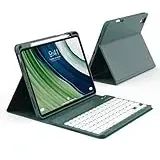 KVTVOU Hülle mit Tastatur für iPad A16 11. Generation 2025, iPad 10. Generation 2022 10,9 Zoll, Abnehmbarer Bluetooth Tastatur QWERTZ Layout, Weiche TPU Hülle mit Stifthalter, Dunkelgrün