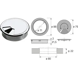 Kabeldurchlass -  80 / Chrom Optik, glanz