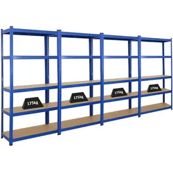 PROREGAL Mega Deal | 4x Schwerlastregal Ragnar | HxBxT 180x90x40cm | Fachlast 175kg | Blau | Garagenregal, Lagerregal, Steckregal