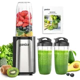 Ganiza Mixer, 900W Mini Smoothie Maker, Standmixer mit 3 Tragbare Mixbechern(2×500ml & 1×700ml), Vierklingenklinge aus Edelstahl, BPA-Frei, Leich...