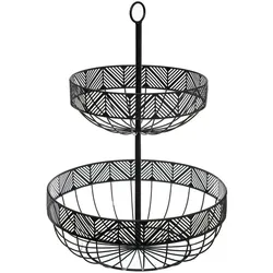 Zweistöckige Obstschale aus schwarzem Metall