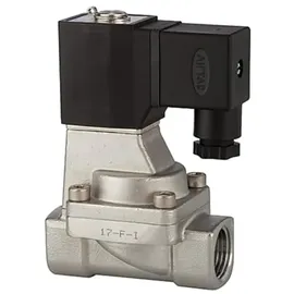 Riegler 2/2-Wege-Magnetventil, Edelstahl, NC, vorgesteuert, 24 V DC, G 1, PN 0,5-10 bar,