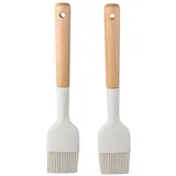 hobbyme 2 x Silikon-Ölpinsel mit Holzgriff, langlebiger Backpinsel, leicht zu reinigen, weiße Lebensmittelpinsel zum Kochen, Backen, Grillen