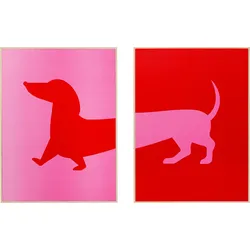 Bild mit Rahmen KARE DESIGN "Gerahmtes Bild Dog Frankie (2/Set)", pink (farbe bild(er): pink), B:30cm H:40cm T:3cm, Bilder