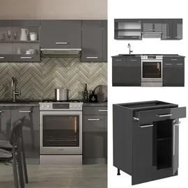 Vicco Küchenzeile R-Line 200 cm Anthrazit Hochglanz/Eiche