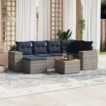 vidaXL Gartensofa-Set 7-tlg. grau Polyrattan