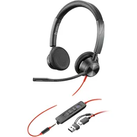 HP Poly Blackwire 3325 - 3.5mm Plug - USB-C/A Adapter kabelgebunden USB-C Microsoft Teams, Office Headset, Schwarz