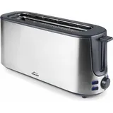 Lacor 69360 Langschlitz-Toaster, Edelstahlgehäuse, Stoppfunktion, Auftaufunktion, Bräunungskontrolle, Brötchenrost - Silber
