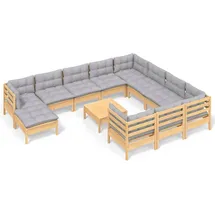 vidaXL Garten-Lounge-Set 12-tlg. grau Kiefernholz