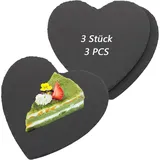 Oungy 3 Stück Schieferplatte Herzform, 20x20 cm Servierplatten aus Schiefer, Schieferplatte Servierplatte zum Servieren & Beschriften, Schieferherz für Fingerfood, Käse, Desserts und Mehr