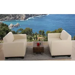 Mendler Sofa-Garnitur Couch-Garnitur 2x 2er Sofa Lyon Kunstleder ~ creme