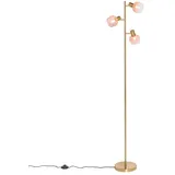 QAZQA - Art Deco Stehlampe Gold mit rosa Glas 3 Lichter - Vidro