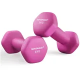 SONGMICS Kurzhantel Hanteln, (2er Set Neopren-Beschichtung, Hantelset, Kurzhanteln, Hexagon), 1KG-2KG-3KG-4KG-5KG Krafttraining, Workout, Fitnesstraining rosa 2 x 1 kg