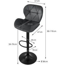 ML-Design Barhocker 2er Set aus Samt Grau Gepolsterter Barstuhl mit Rückenlehne und Fußstütze,