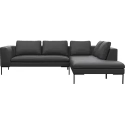 Ecksofa FLEXLUX "Loano, superbequemer Sitzkomfort durch Kaltschaum im Sitz", schwarz (deep schwarz), B:284cm H:86cm T:230cm, 100% Echteder, Sofas, modernes Sofa, frei im Raum stellbar, lose Kissen, L-Form