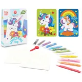 Kreativset mit 12 bunten Sandbeuteln Einhorn Design für Kinder