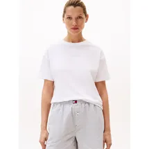 Tommy Hilfiger Damen T-Shirt Kurzarm Logo mit Rundhalsausschnitt, Weiß (White), L - L