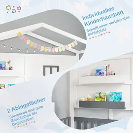 Costway Hausbett mit 2 Regalen 90 x 200 cm Kiefer massiv grau-weiß