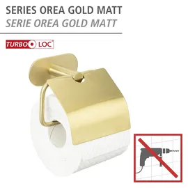 Wenko Turbo-Loc® Bad Acessoires Toilettenpapierhalter mit Deckel Orea Gold Matt, Befestigen ohne bohren